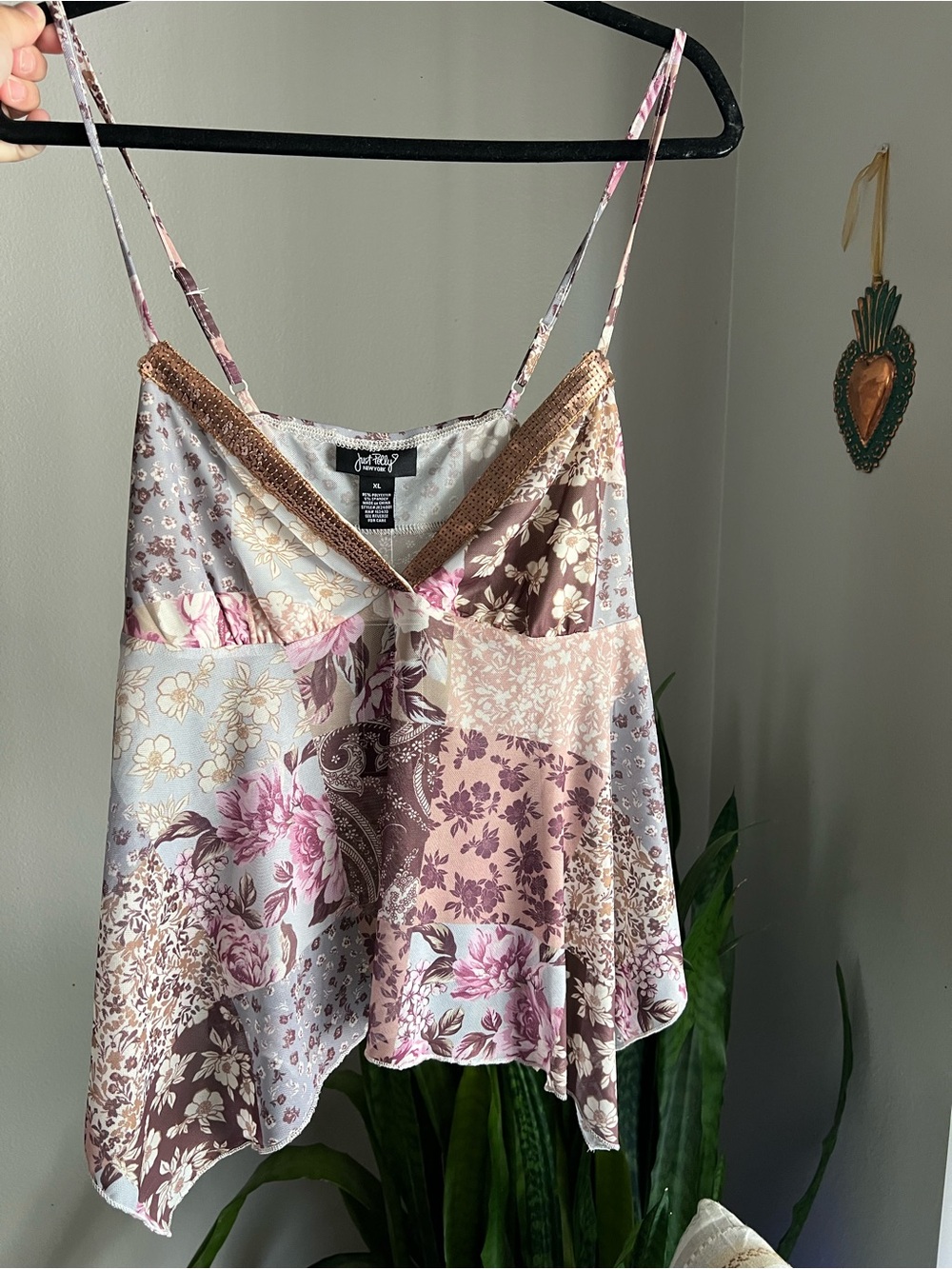 Vintage Boho Y2k Patchwork Floral Cami in Pink & Brown
